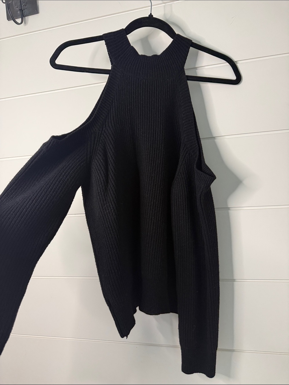 Astr Black Ribbed Knit Top with Shoulder Cutout